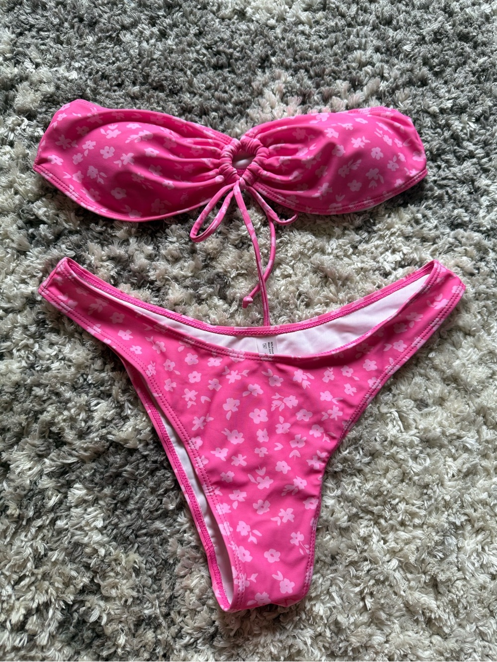 SHEIN Pink Floral Bandeau Bikini Set